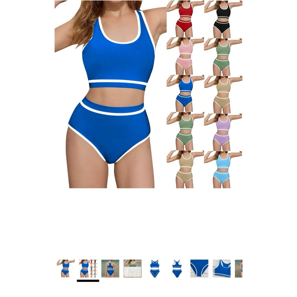 Girls Swimsuit Wide Strap High Waisted Bikini Sets Colorblock Sporty 2 Piece